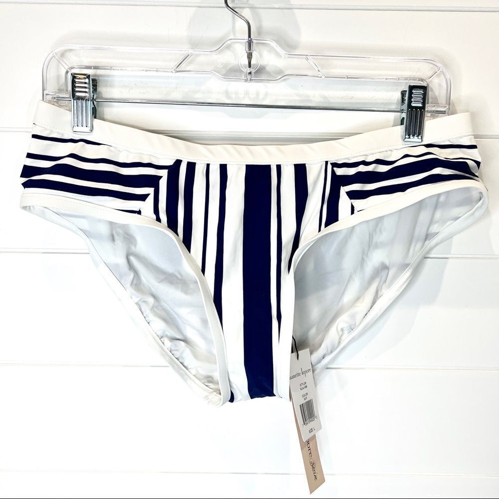 🌺3 FOR $20🌺 - NWT New Nanette Lepore Navy White Stripe Bikini Swim Bottom L